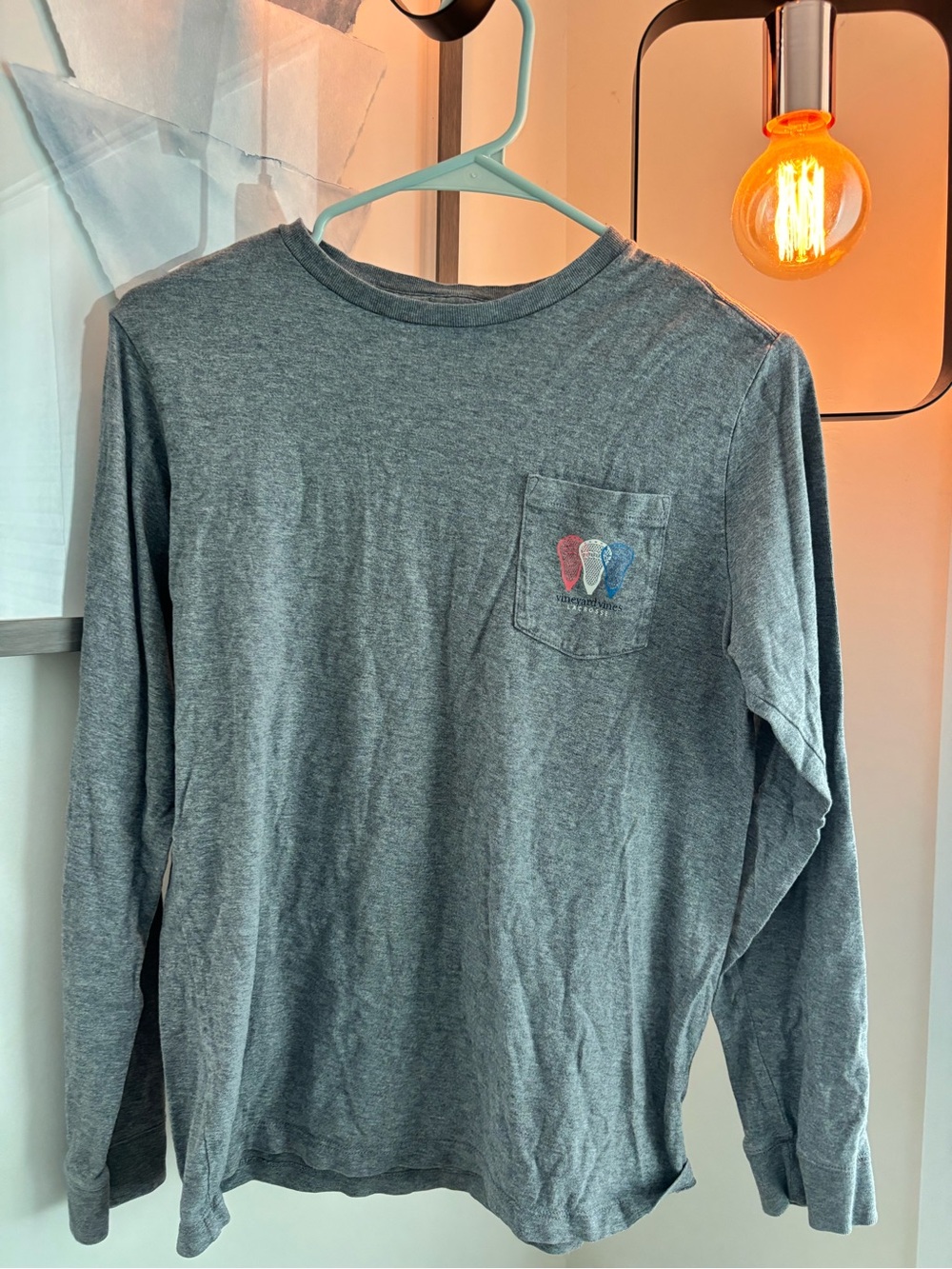 Vineyard Vines Gray Long-Sleeve Pocket Tee with Whale Print LACROSSE